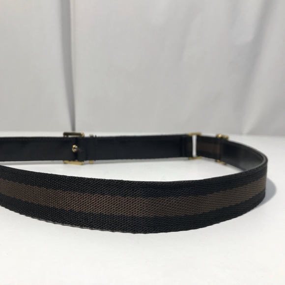 Authentic Gucci Woven Web and Leather Black & Chocolate Brown Logo Stripe Belt - Picture 15 of 16